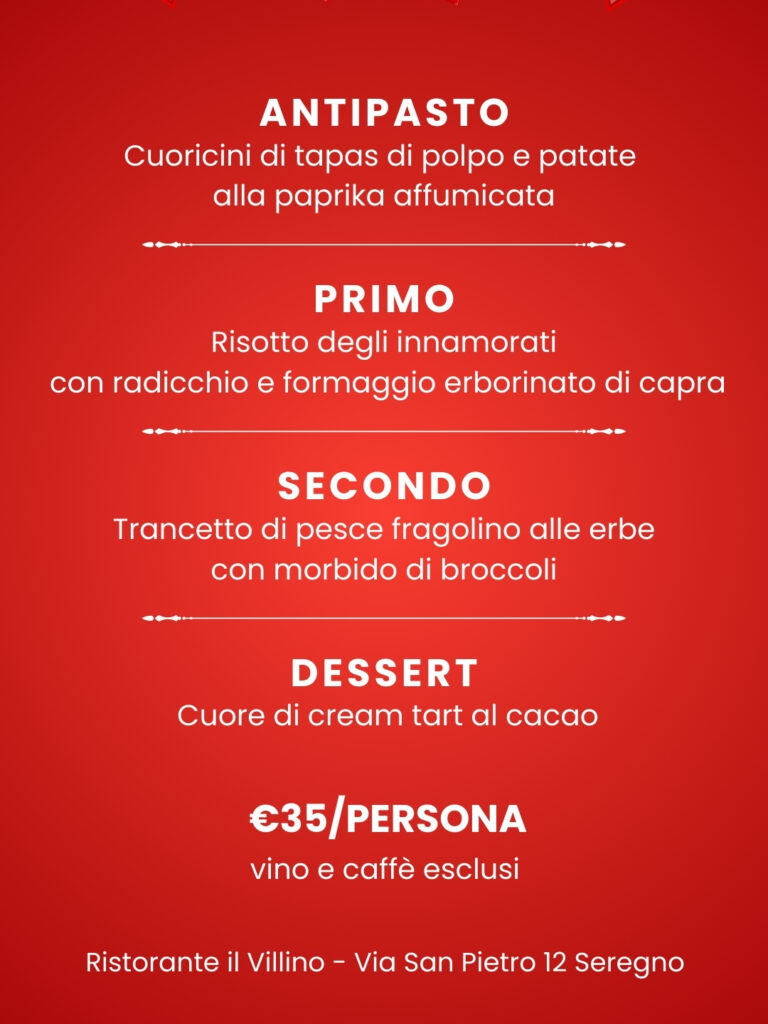 Menù di San Valentino al Villino di Seregno